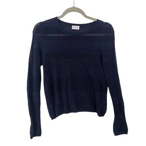 Brora open knit sweater US 4 UK 8 EU 36 Linen blend Dark blue Womens Long sleeve